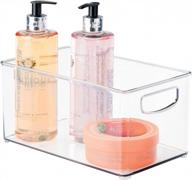 mdesign plastic bathroom organizer - storage holder bin with handles for vanity, cupboard, cabinet shelf, linen or hallway closets, holds styling tools, beauty products, or toiletries - clear logo