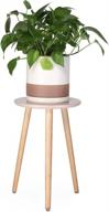 lagute wood plant stand - mid century tall plant stands for indoor plants - modern plant table for flower pots - round side table end table home decor, 11"dx16.5"h, pink logo