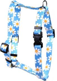 img 1 attached to 🐾 Stylish and Secure: Yellow Dog Design Blue Daisy Roman Style H Dog Harness