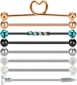 img 2 attached to Stylish Anicina Industrial Earrings For Women And Teens, Various Types Of 14G Industrial Piercing Jewelry For Helix, Cartilage And Industrial Bar - Complete Industrial Piercing Set