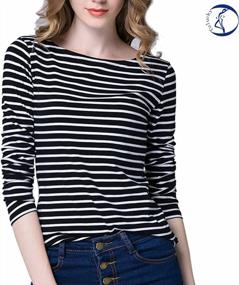 img 3 attached to Tulucky Women's Casual Long Sleeve Striped Tees - Round Neck Tank Tops