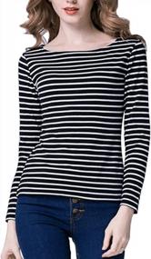 img 4 attached to Tulucky Women's Casual Long Sleeve Striped Tees - Round Neck Tank Tops