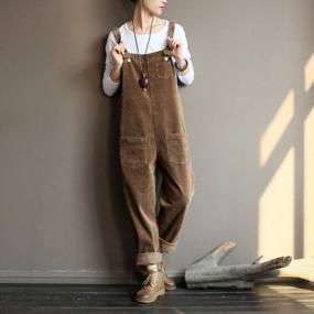 img 3 attached to Women'S Loose Fit Corduroy Overalls With Adjustable Straps - Gihuo Baddy Jumpsuit