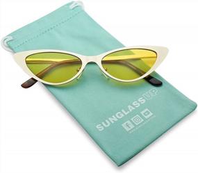 img 2 attached to Flat Full Metal Narrow Shades - Круглые овальные солнцезащитные очки «кошачий глаз» SunglassUP с цветным оттенком