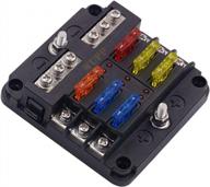 wupp waterproof 12 volt fuse block with led warning indicator for car, marine, rv, and truck - includes fuses and negative bus fuse box logo