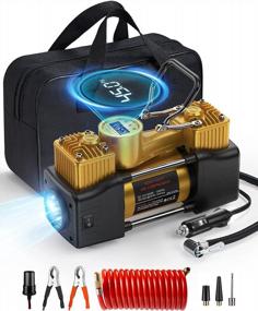 img 4 attached to Powerful And Convenient: OlarHike 12V Portable Air Compressor With 150PSI Dual Cylinder Metal Pump And LED Night Light/Auto Shut-Off For SUVs/Trucks In Gold