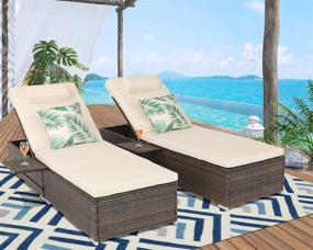 img 4 attached to Relax In Style With HTTH Outdoor Rattan Chaise Lounge Set With Side Table - 2 Piece Patio Furniture Set With Adjustable Backrest And Cushions For Garden, Beach, And Pool