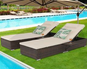 img 3 attached to Relax In Style With HTTH Outdoor Rattan Chaise Lounge Set With Side Table - 2 Piece Patio Furniture Set With Adjustable Backrest And Cushions For Garden, Beach, And Pool