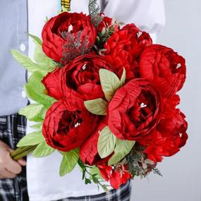 img 1 attached to Luyue Vintage Artificial Peony Silk Flowers Bouquet Home Wedding Decoration (Red)