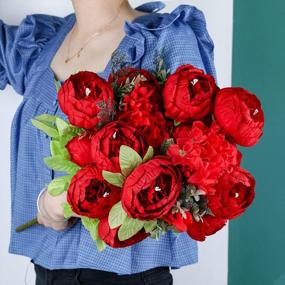 img 2 attached to Luyue Vintage Artificial Peony Silk Flowers Bouquet Home Wedding Decoration (Red)