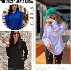 img 2 attached to Women'S Casual Solid Hoodies With Pockets - Long Sleeves Collar Quarter 1/4 Zip Pullover Sweatshirts (S-2XL)