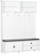white hall tree and storage bench with coat rack, shelves, cabinet and drawers - perfect for entryways, mudrooms - homcom accent furniture logo