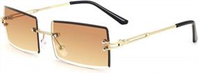 img 3 attached to FEISEDY Vintage Rimless Rectangle Sunglasses Women Men Frameless Candy Color B2642