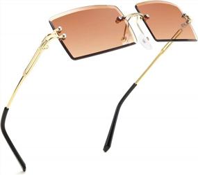 img 4 attached to FEISEDY винтажные прямоугольные солнцезащитные очки без оправы женские мужские бескаркасные карамельный цвет B2642