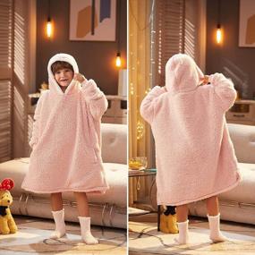 img 2 attached to Super Cozy Kids Oversized Blanket Sweatshirt, Plush Fleece Hoodie Wearable Blanket With Pocket, Warm And Hug-Able Sweatshirt Hooded Blanket, One-Size-Fits-All (Pink)