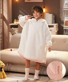 img 1 attached to Super Cozy Kids Oversized Blanket Sweatshirt, Plush Fleece Hoodie Wearable Blanket With Pocket, Warm And Hug-Able Sweatshirt Hooded Blanket, One-Size-Fits-All (Pink)