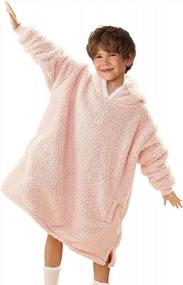 img 4 attached to Super Cozy Kids Oversized Blanket Sweatshirt, Plush Fleece Hoodie Wearable Blanket With Pocket, Warm And Hug-Able Sweatshirt Hooded Blanket, One-Size-Fits-All (Pink)