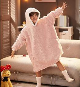 img 3 attached to Super Cozy Kids Oversized Blanket Sweatshirt, Plush Fleece Hoodie Wearable Blanket With Pocket, Warm And Hug-Able Sweatshirt Hooded Blanket, One-Size-Fits-All (Pink)