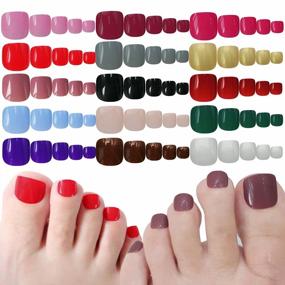 img 4 attached to 360Pc Short Square Press On Toe Nails Цветные глянцевые накладные ногти на ногах 10 размеров 15 цветов Полное покрытие Искусственные накладные ногти для женщин Девочки-подростки