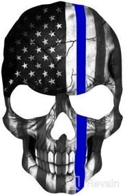 img 1 attached to 🚔 Reflective Skull Thin Blue Line American Flag Sticker: 6 x 4-inch Decal to Show Support for Police