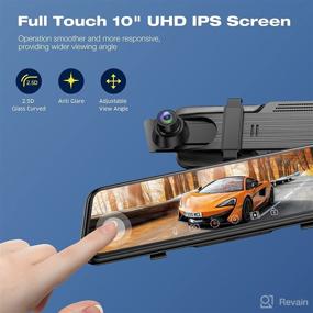 img 2 attached to 📷 10" Mirror Dash Cam 4K Front and Rear View Camera: Voice Control, Waterproof, Full Touch Screen + Night Vision, Wide Angle, Parking Assistance