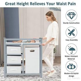 img 2 attached to 👶 FIZZEEY Grey Changing Table - Comprehensive Baby Changing Station with Convenient Features including Diaper Storage, Laundry Hamper, 3 Drawers, and Comfy Changing Pad