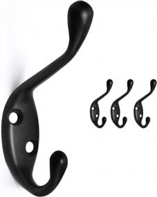 img 4 attached to Versatile And Rustproof Dual Coat Hooks: HOMOTEK 4 Pack Heavy Duty Wall-Mounted Hanger, Retro Robe Hanger For Coats, Towels, Scarfs, Hats, Bags, Keys, And Shoes In Matte Black.