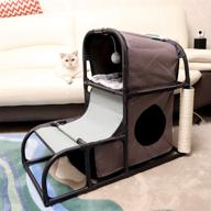 🐱 goetland modern cat tree house condo: large pet furniture tower with bed, scratching post, climbing features, peek holes, and dangling toy logo