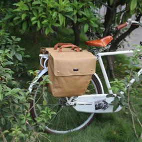 img 3 attached to Tourbon Canvas Cycling Bicycle Bike Pannier Rear Seat Bag Rack Trunk ( Waterproof , Roll-Up ) (Khaki)