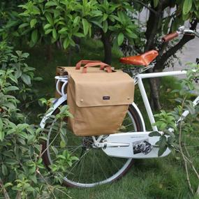 img 3 attached to Tourbon Canvas Cycling Bicycle Pannier Задняя сумка для багажника (водонепроницаемая, свернутая) (хаки)