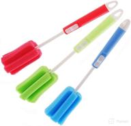 🧽 3pcs adjustable sponge cleaning brush with long plastic handle - effective bottle cleaner for cups, glassware, wine bottles, coffee mugs, and pots (random color) logo