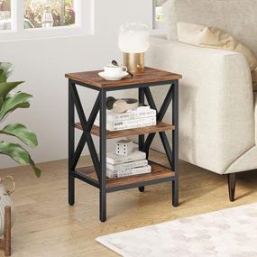 img 3 attached to Set Of 2 YITAHOME X-Design 3-Tier Industrial Side End Tables For Small Spaces - Farmhouse Nightstand, Sofa Bedside Table With Storage Shelf, Easy Assembly, Brown