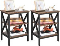 набор из 2 трехуровневых промышленных боковых столиков yitahome x-design для небольших помещений - тумбочка для фермерского дома, прикроватный столик для дивана с полкой для хранения, простая сборка, коричневый логотип