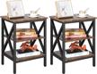 set of 2 yitahome x-design 3-tier industrial side end tables for small spaces - farmhouse nightstand, sofa bedside table with storage shelf, easy assembly, brown logo
