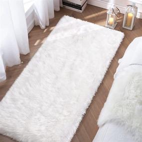 img 2 attached to 2'x6' Soft White Fluffy Faux Fur Rug for Bedroom Runner, Shaggy Plush Floor Carpet for Sofa Couch Cushion, Nursery Cozy Shag Rug, Cute Bedside Dorm Home Decor Rectangle