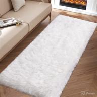 2'x6' soft white fluffy faux fur rug for bedroom runner, shaggy plush floor carpet for sofa couch cushion, nursery cozy shag rug, cute bedside dorm home decor rectangle логотип