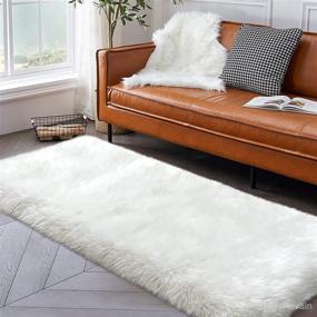 img 3 attached to 2'x6' Soft White Fluffy Faux Fur Rug for Bedroom Runner, Shaggy Plush Floor Carpet for Sofa Couch Cushion, Nursery Cozy Shag Rug, Cute Bedside Dorm Home Decor Rectangle