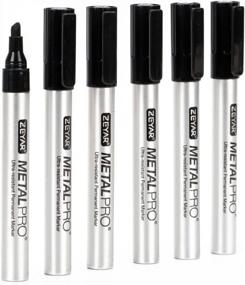 img 4 attached to ZEYAR Permanent Markers, Chisel Tip Medium Point, Waterproof & Smear Proof Ink, Aluminum Barrel Markers, Quick Drying (6 Black Color)