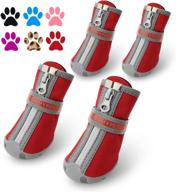 protective winter snow shoes for small dogs - splash-proof, reflective strip, anti-slip rubber sole - red (4pcs/set) логотип