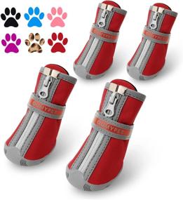 img 4 attached to Protective Winter Snow Shoes for Small Dogs - Splash-Proof, Reflective Strip, Anti-Slip Rubber Sole - Red (4PCS/Set)