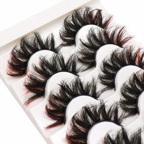 img 2 attached to Vibrant Colored 6D Russian D Curl Lash Strips: Veleasha Lashes Faux Mink 5 Pairs Pack (Red-C05)