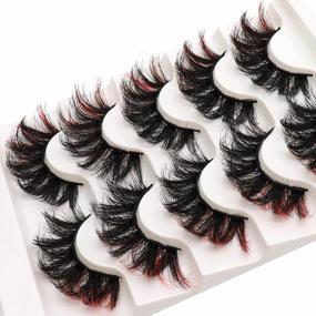 img 1 attached to Vibrant Colored 6D Russian D Curl Lash Strips: Veleasha Lashes Faux Mink 5 Pairs Pack (Red-C05)