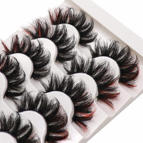 img 3 attached to Vibrant Colored 6D Russian D Curl Lash Strips: Veleasha Lashes Faux Mink 5 Pairs Pack (Red-C05)
