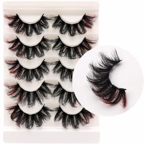 img 4 attached to Vibrant Colored 6D Russian D Curl Lash Strips: Veleasha Lashes Faux Mink 5 Pairs Pack (Red-C05)