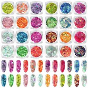 img 4 attached to Iridescent AB Color Glitter Flakes: 24 Shades For Nail Art, Face, Body, And Crafts – AddFavor Neon Sequins And Chunky Nail Glitter