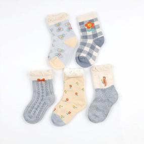 img 3 attached to Soft Cotton Ruffle Frilly Crew Socks Set For Toddler And Little Girls - 5 Pairs By HOOLCHEAN