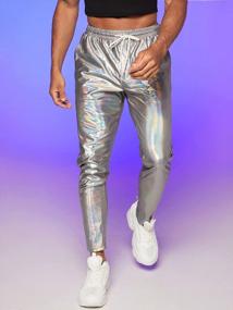img 2 attached to Men'S Holographic Metallic Pants With Drawstring Waist & Pockets | WDIRARA