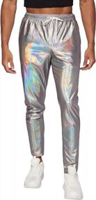 img 4 attached to Men'S Holographic Metallic Pants With Drawstring Waist & Pockets | WDIRARA