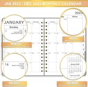 img 3 attached to Планировщик на 2023 год - Еженедельный и ежемесячный календарь 6,3 x 8,4 дюйма, 12 вкладок, двойной переплет, внутренний карман и эластичная застежка