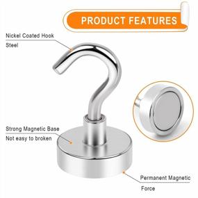 img 1 attached to 6-Pack 28Lbs Heavy Duty Neodymium Magnetic Hooks - Strong Cruise Hanger For Kitchen, Home, Office And Garage